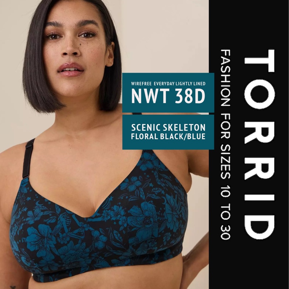 Torrid Wirefree Wireless Everyday Lightly Lined Bra 38D Scenic Skeleton Floral